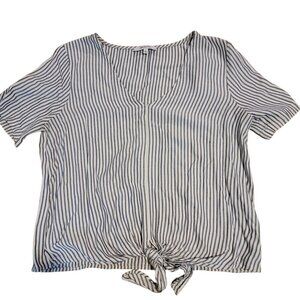 Madewell V-Neckline Tie Front Shirt - White w Blue Stripes - Super Cute!